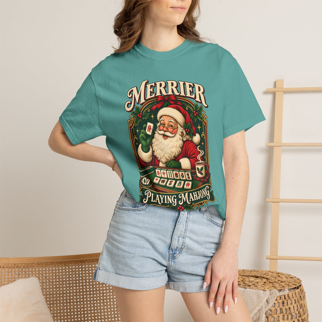 Merrier Playing Mahjong Vintage Santa Holiday Tee