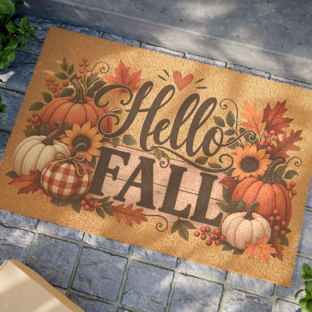 Hello Fall Doormat Autumn Pumpkins Sunflowers Welcome Mat
