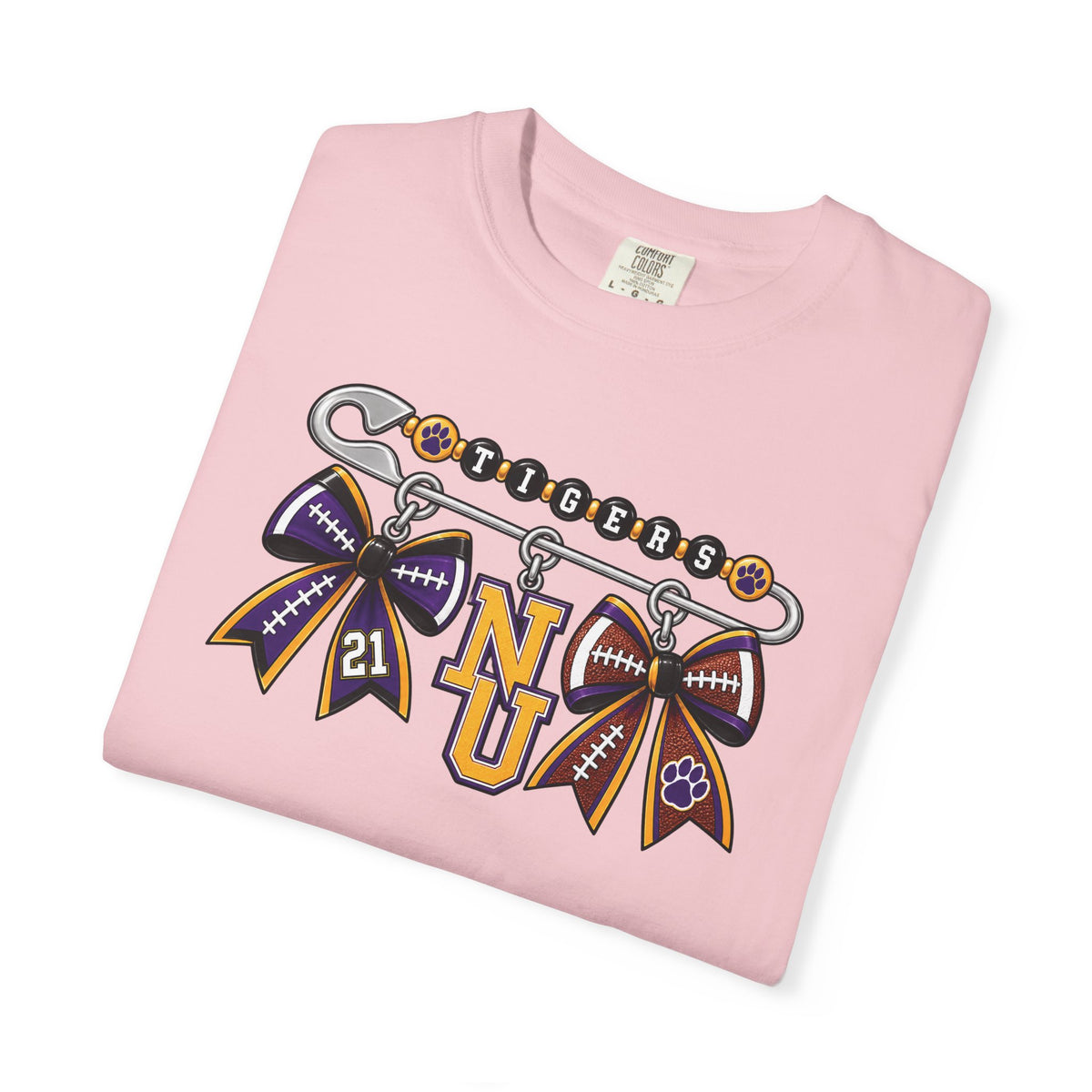 Safety Pin Charm TShirt Purple Gold Cheer Ribbon Design