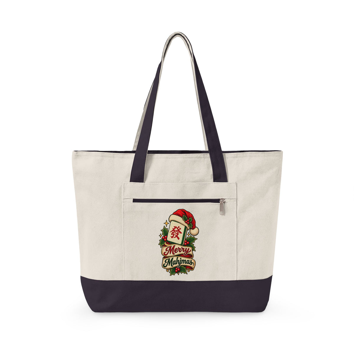 Christmas Canvas Mahjong Zippered Tote