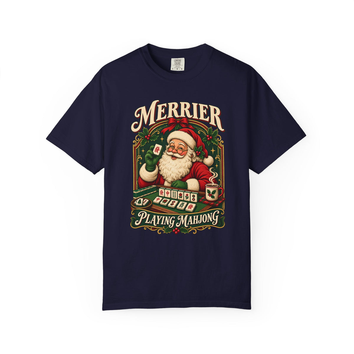 Merrier Playing Mahjong Vintage Santa Holiday Tee