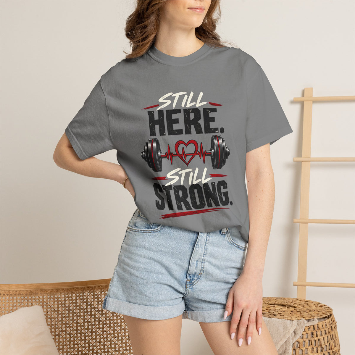 Here Strong Weightlifting TShirt Fitness Gym Graphic Tee