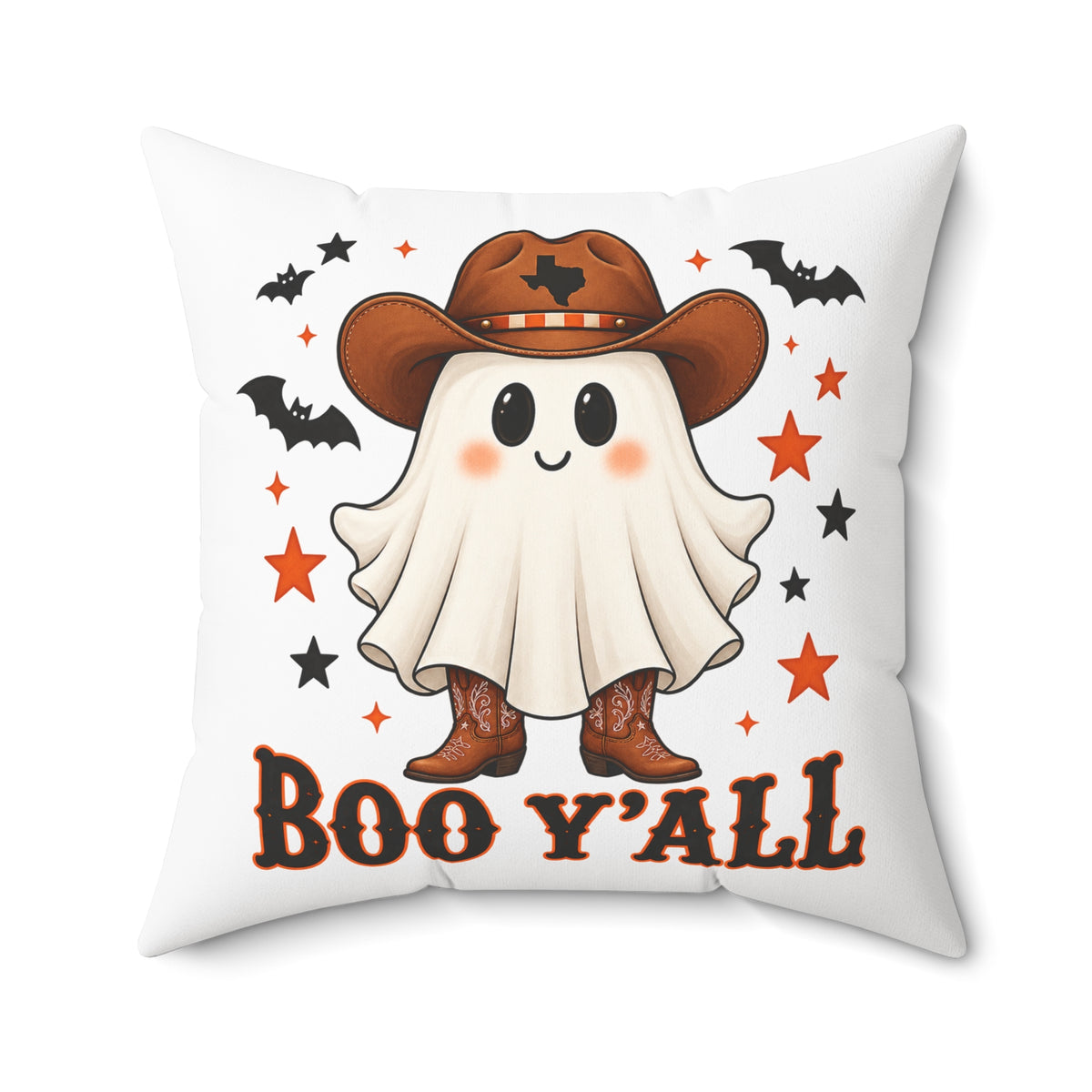 Halloween & Christmas Ghost Cowboy Pillow – “Boo Y'all” / “Merry Y'all” Decorative Throw Pillow