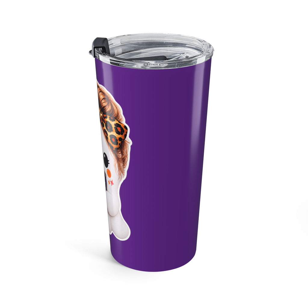 20oz Cute Ghost Tumbler — Purple Halloween Drink Cup with Leopard Bow Design