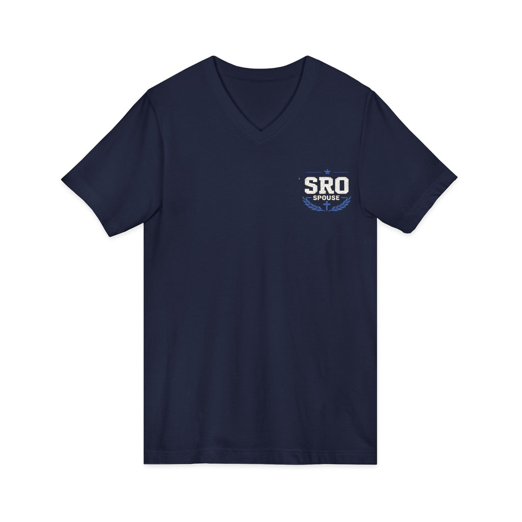 SPOUSE SRO Thin Blue Line V-Neck Tee — "Then I Heard 'Whom Shall I Send?'"