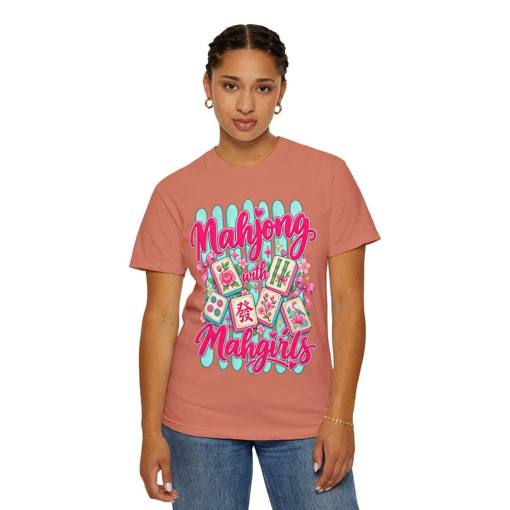 Mahjong with Mahgirls T-Shirt — Cute Floral Mahjong Tiles Tee for Mahjong Lovers