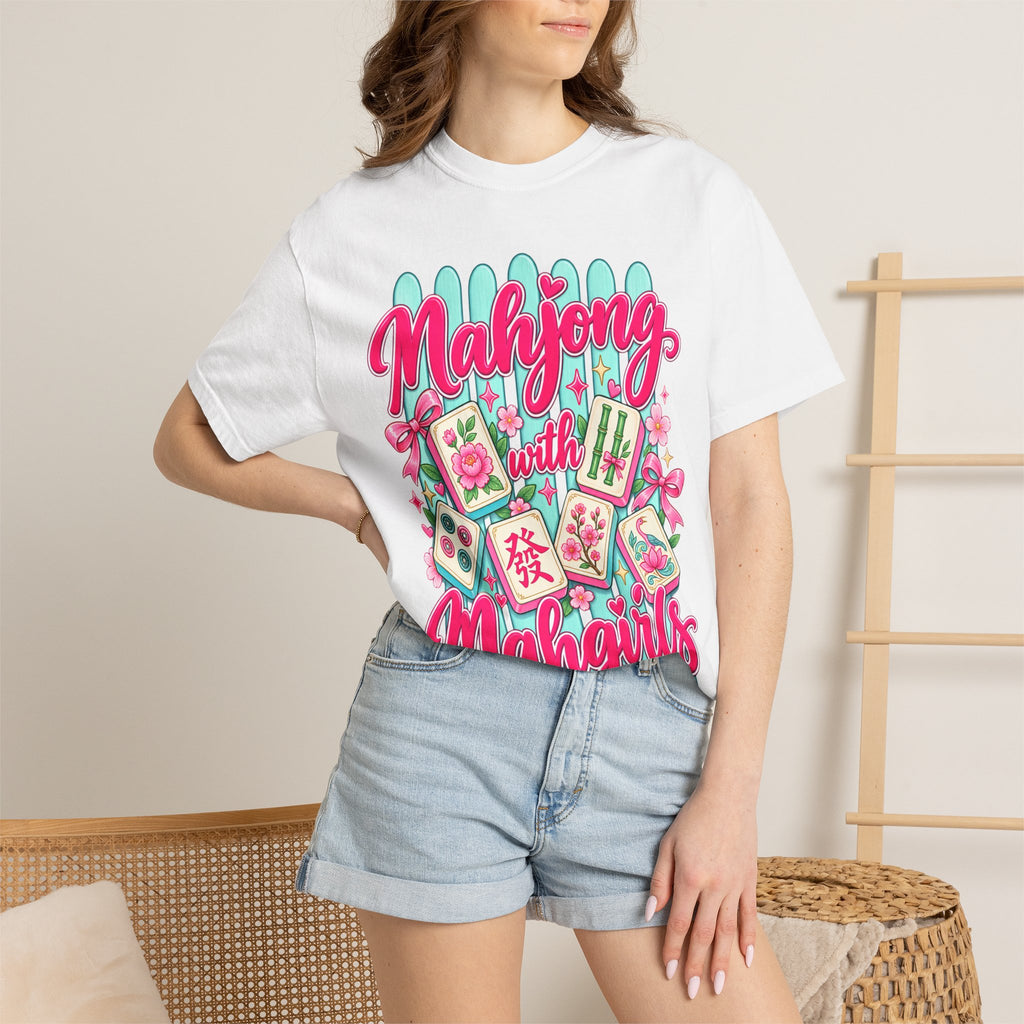 Mahjong with Mahgirls T-Shirt — Cute Floral Mahjong Tiles Tee for Mahjong Lovers