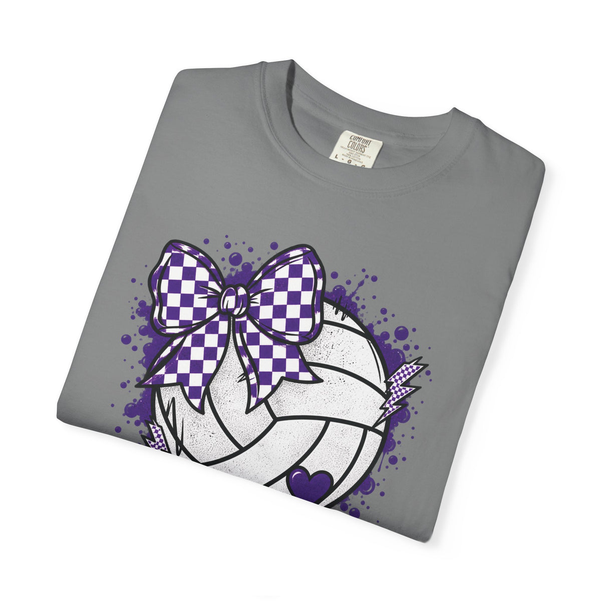 Volleyball Heart Purple Bow Graphic Tee
