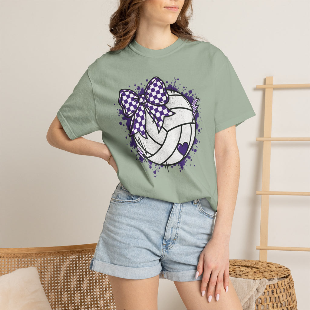 Volleyball Heart Purple Bow Graphic Tee