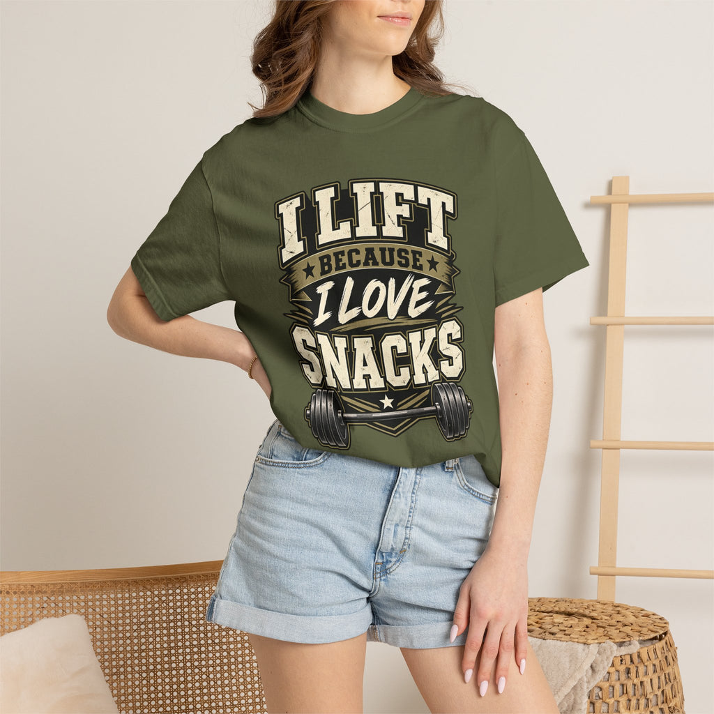 I Lift Because I Love Snacks T-Shirt — Funny Gym Weightlifting Tee