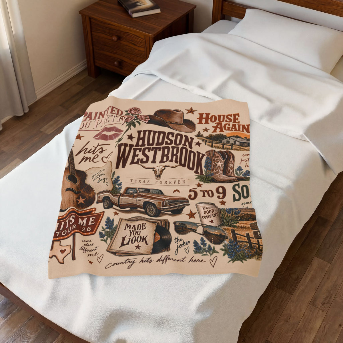 Plush Blanket Retro Country Music Collage Throw