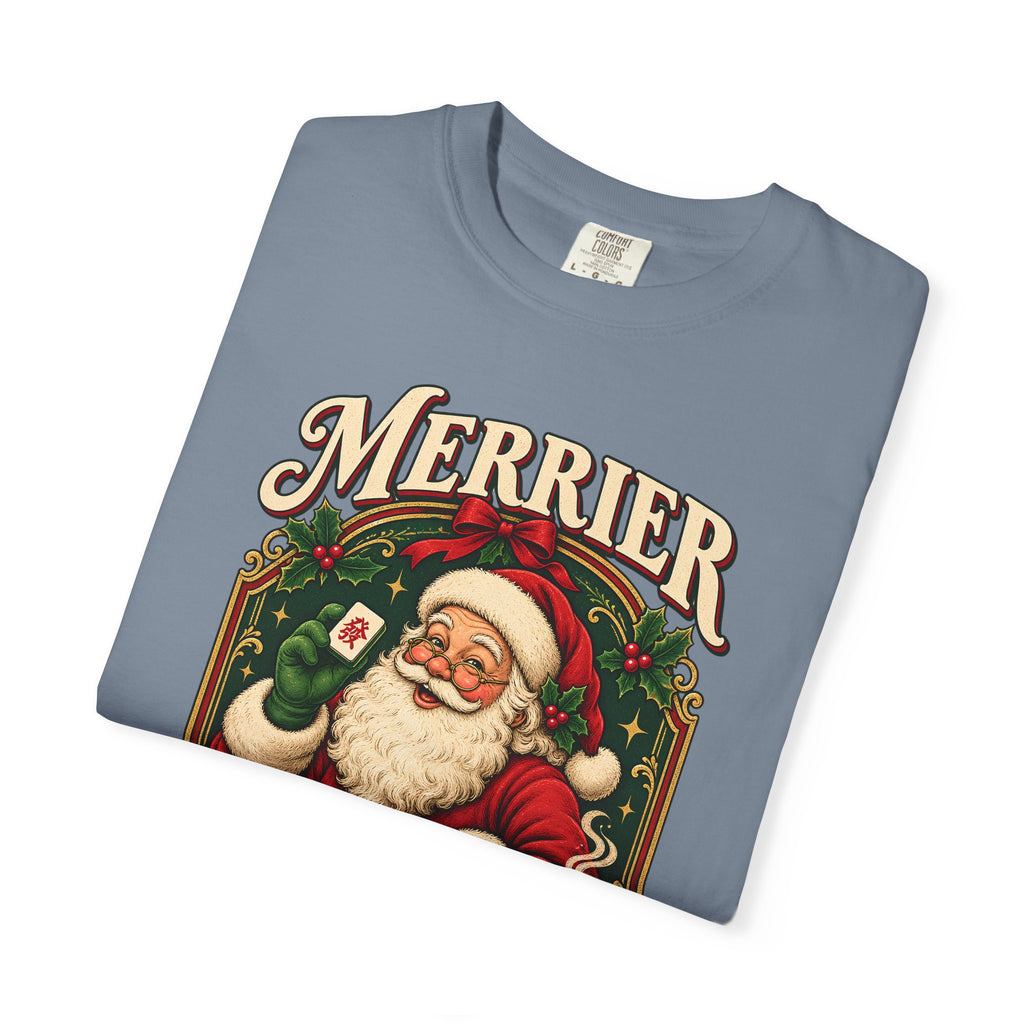 Merrier Playing Mahjong Vintage Santa Holiday Tee