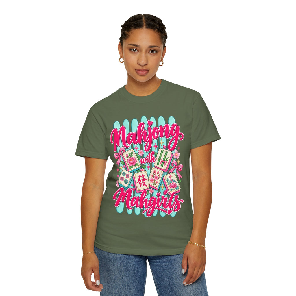 Mahjong with Mahgirls T-Shirt — Cute Floral Mahjong Tiles Tee for Mahjong Lovers