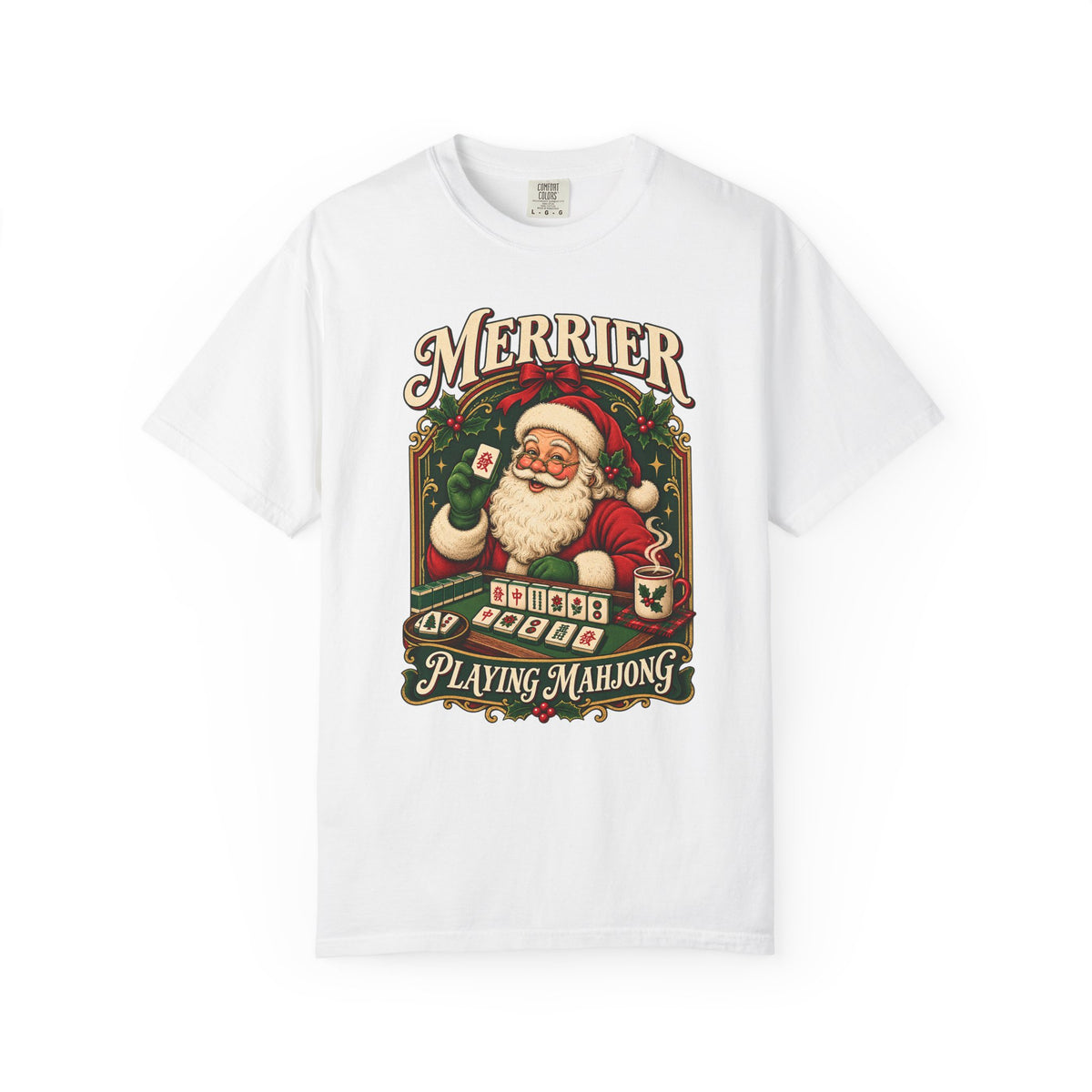 Merrier Playing Mahjong Vintage Santa Holiday Tee