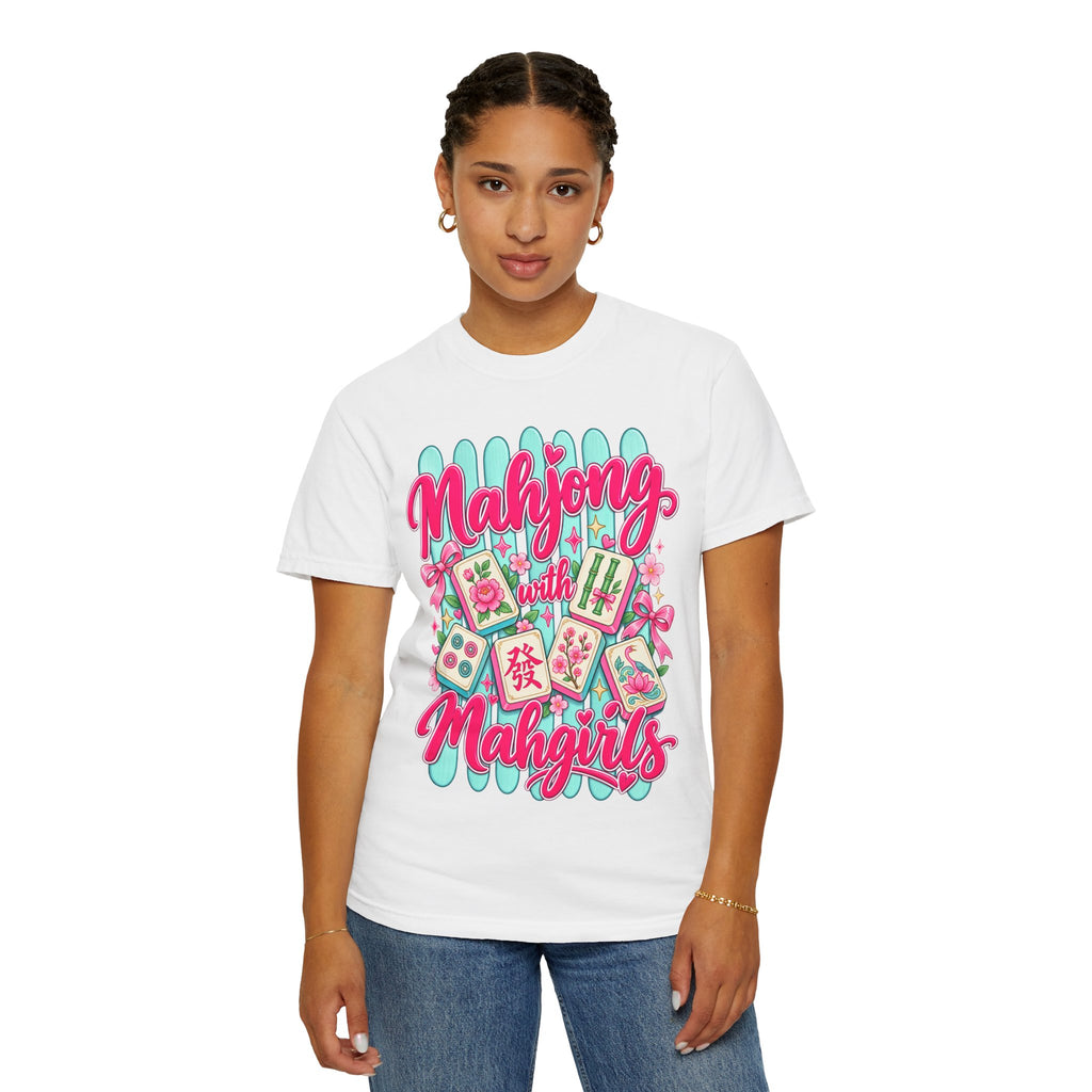 Mahjong with Mahgirls T-Shirt — Cute Floral Mahjong Tiles Tee for Mahjong Lovers