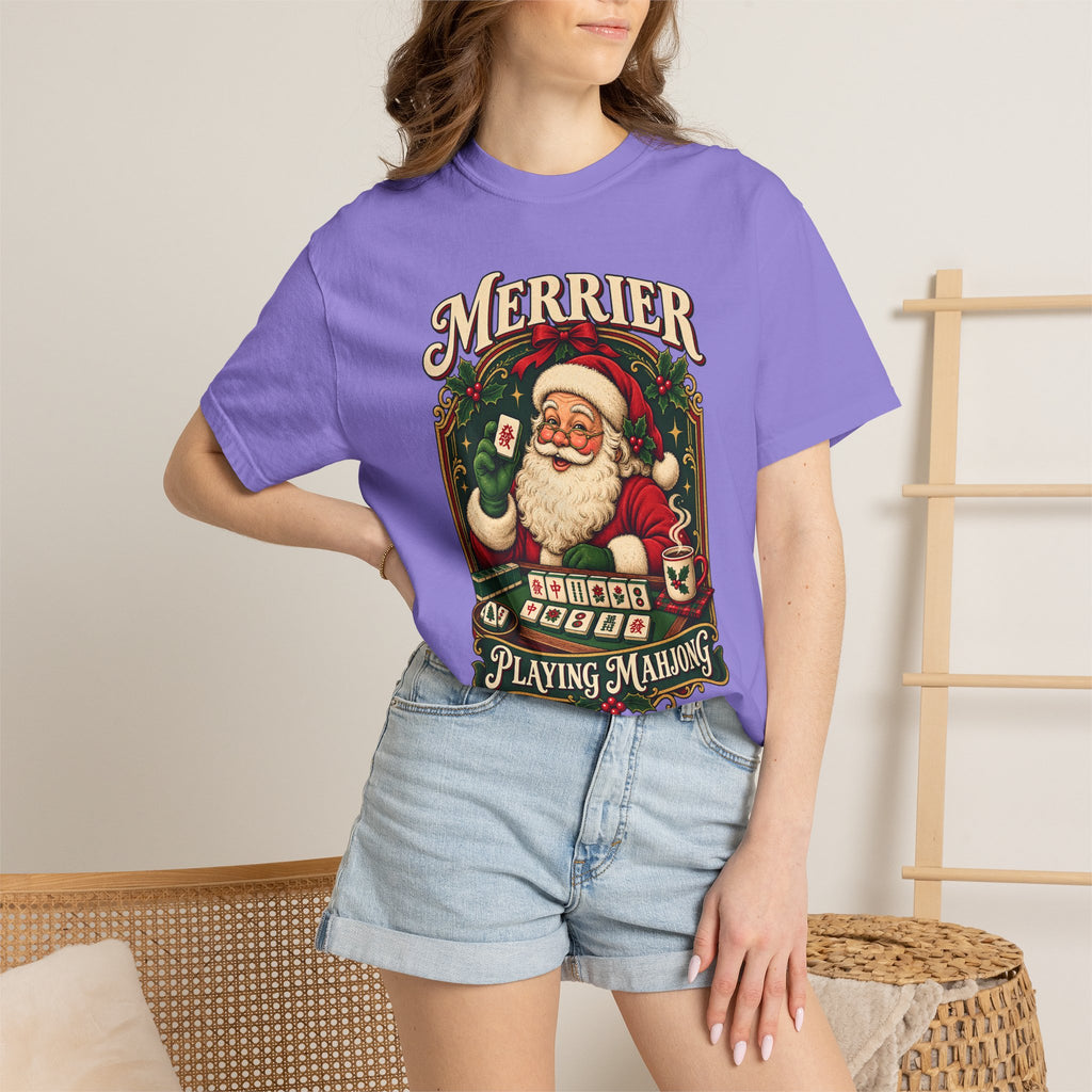Merrier Playing Mahjong Vintage Santa Holiday Tee