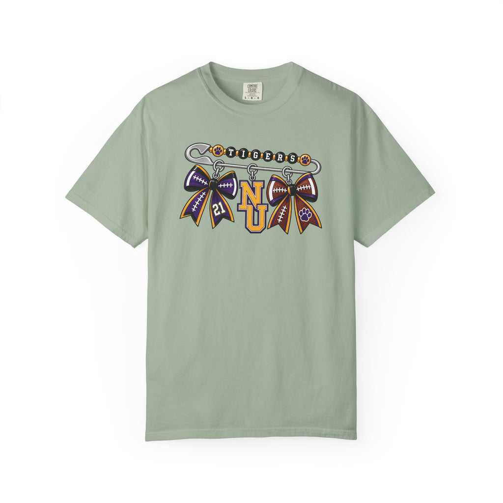 Safety Pin Charm TShirt Purple Gold Cheer Ribbon Design