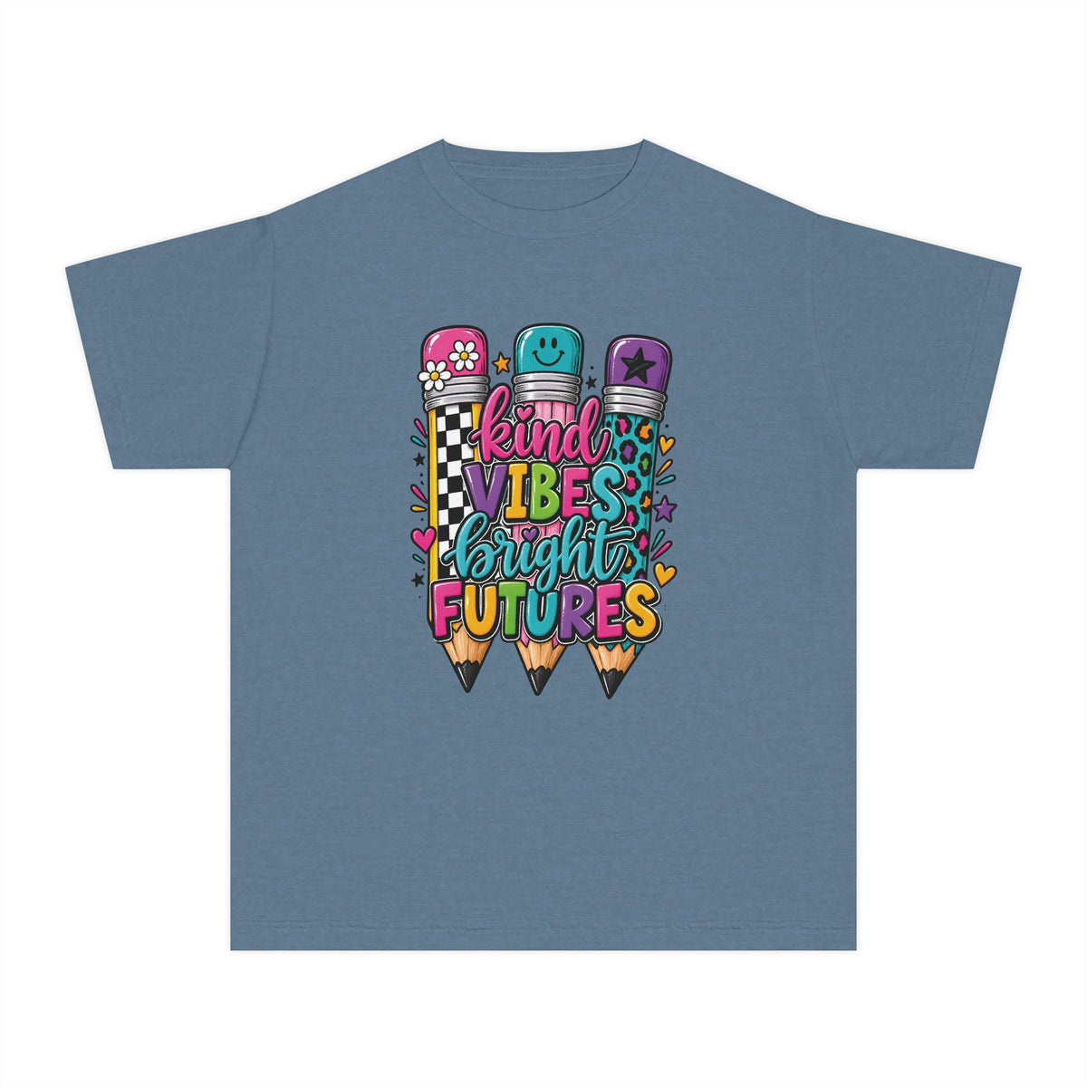 "Kind Vibes Bright Futures" Colorful Pencil Graphic Tee