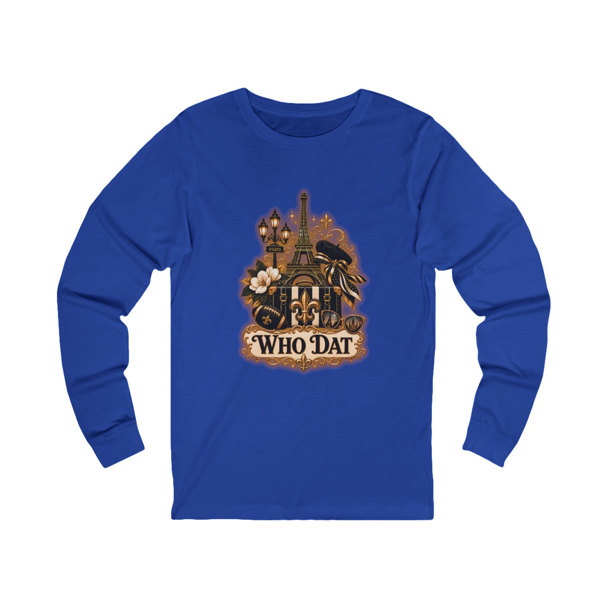 Who Dat Long Sleeve Tee — Vintage New Orleans Fleur-de-Lis Design