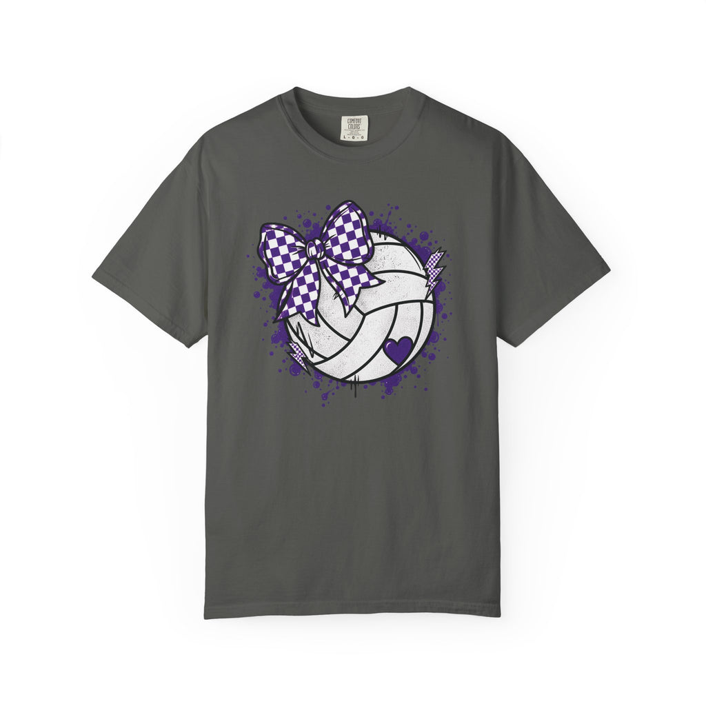 Volleyball Heart Purple Bow Graphic Tee