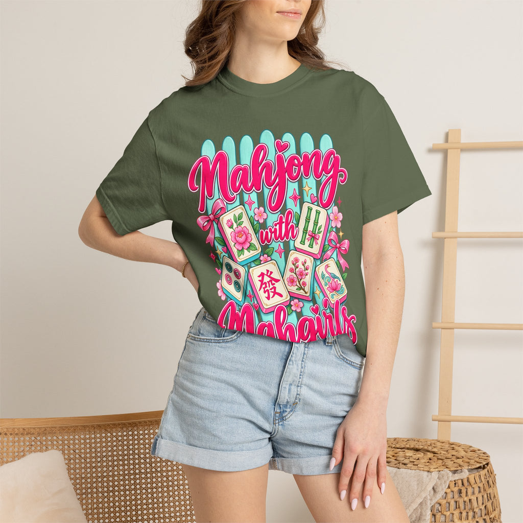 Mahjong with Mahgirls T-Shirt — Cute Floral Mahjong Tiles Tee for Mahjong Lovers
