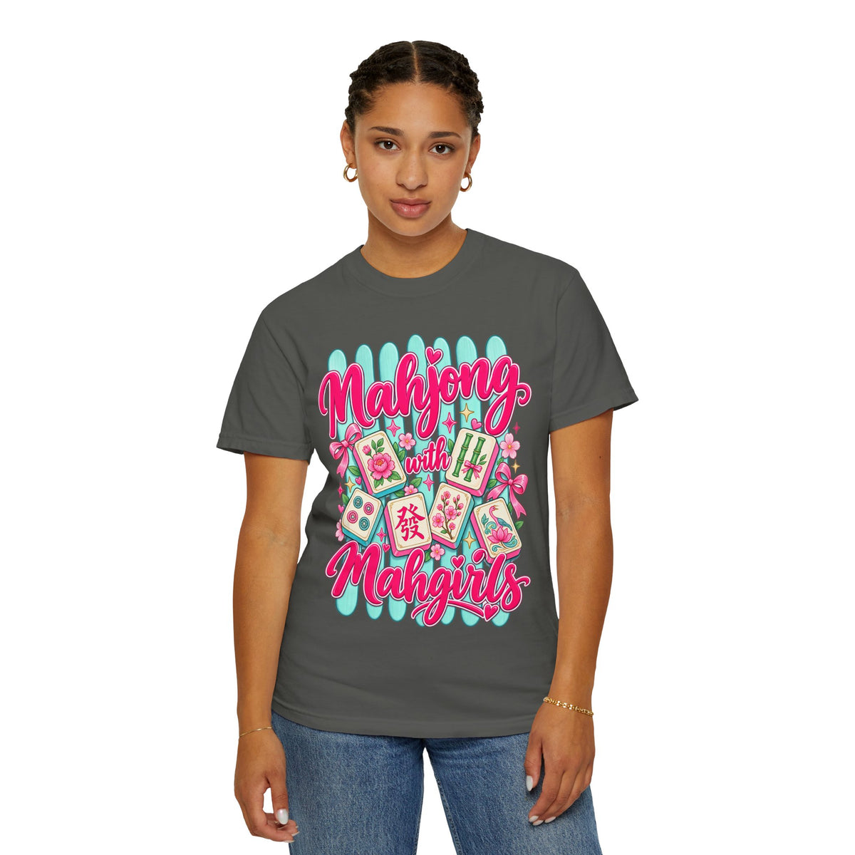 Mahjong with Mahgirls T-Shirt — Cute Floral Mahjong Tiles Tee for Mahjong Lovers