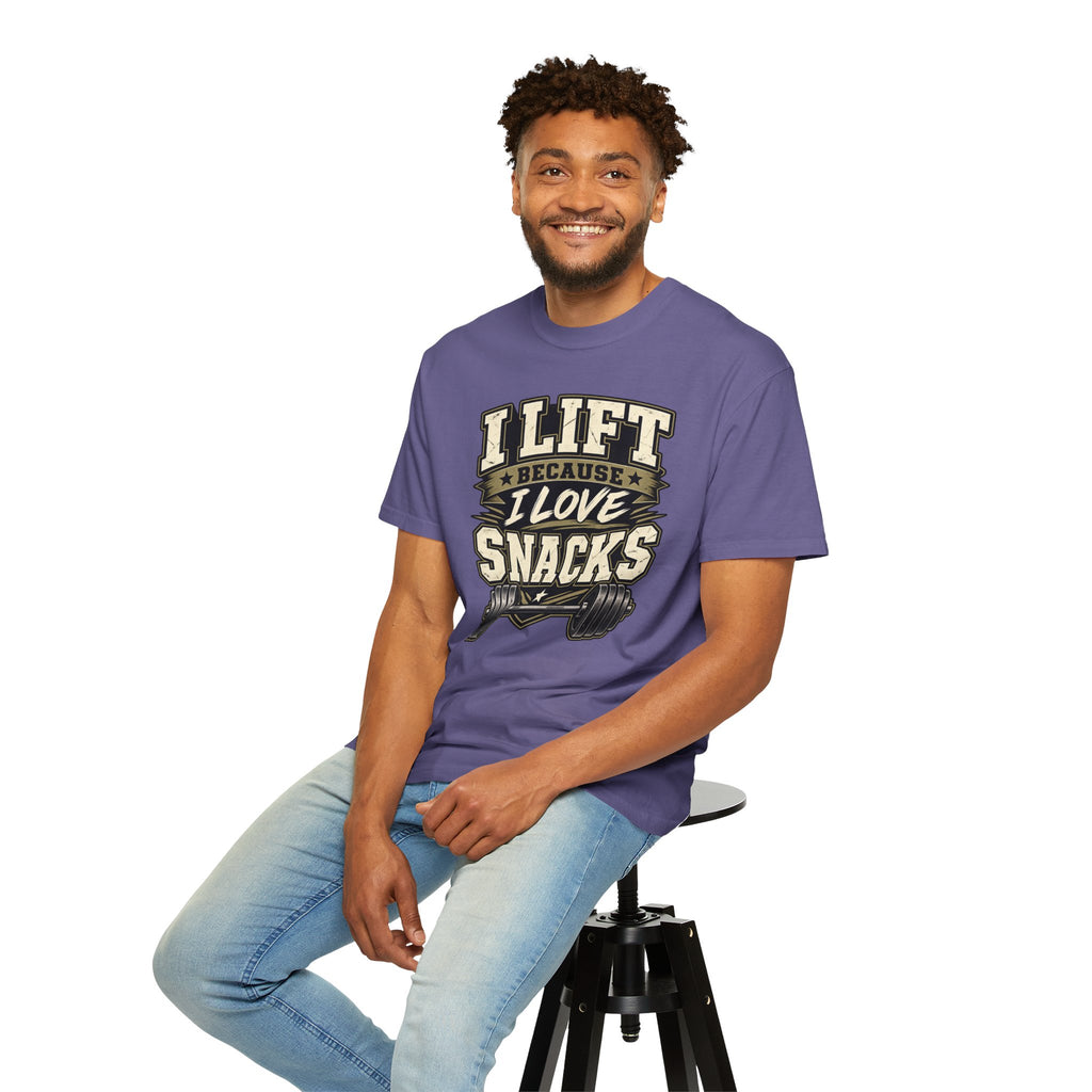 I Lift Because I Love Snacks T-Shirt — Funny Gym Weightlifting Tee
