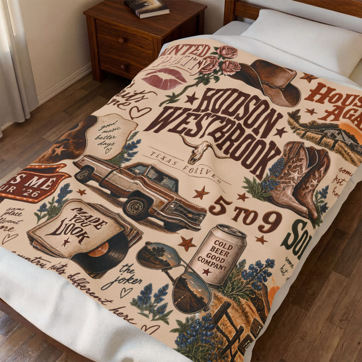 Plush Blanket Retro Country Music Collage Throw