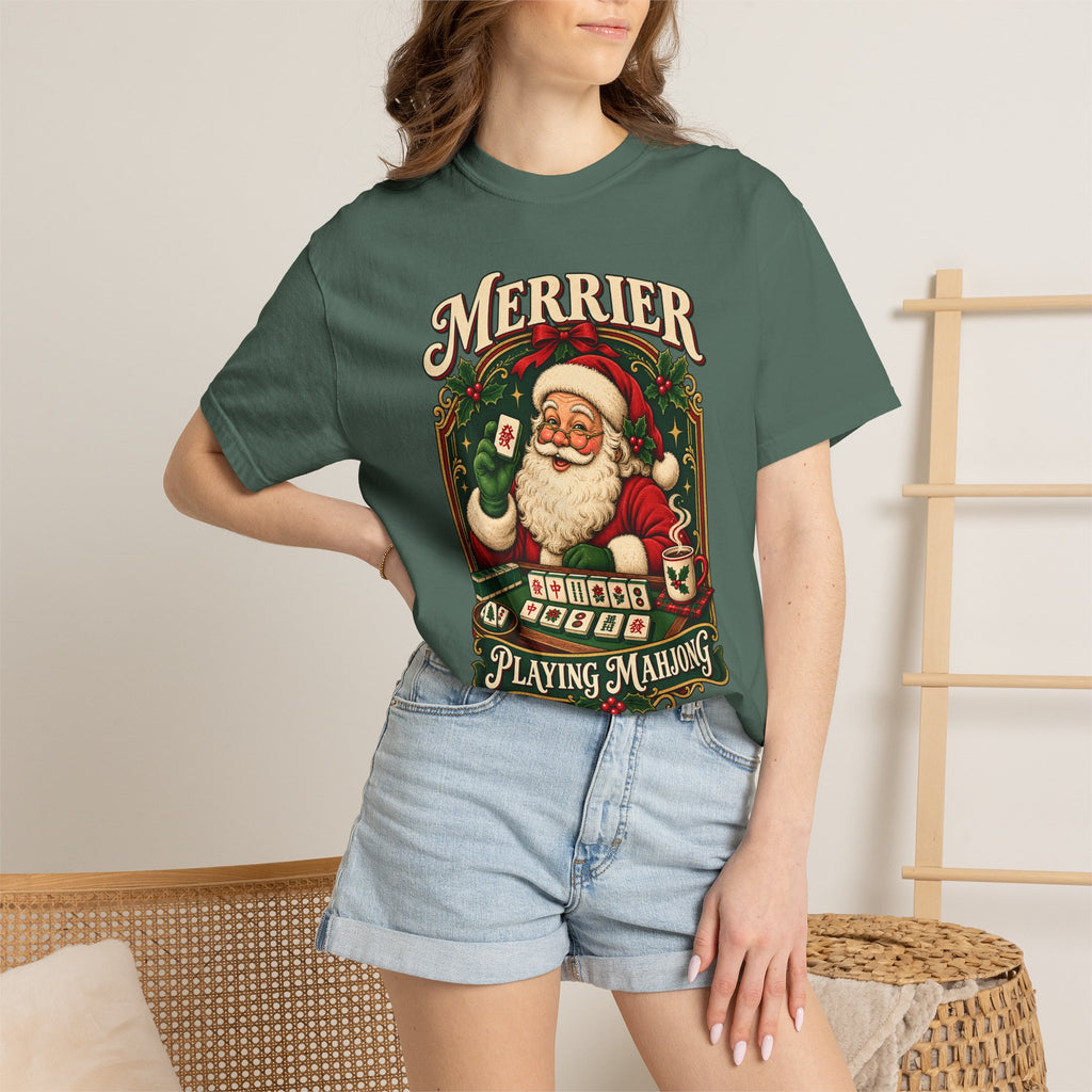 Merrier Playing Mahjong Vintage Santa Holiday Tee