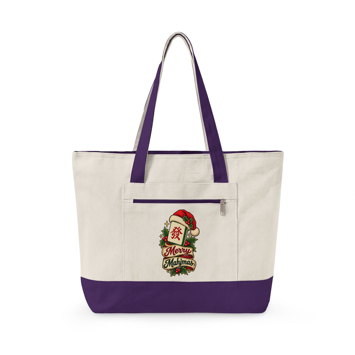 Christmas Canvas Mahjong Zippered Tote