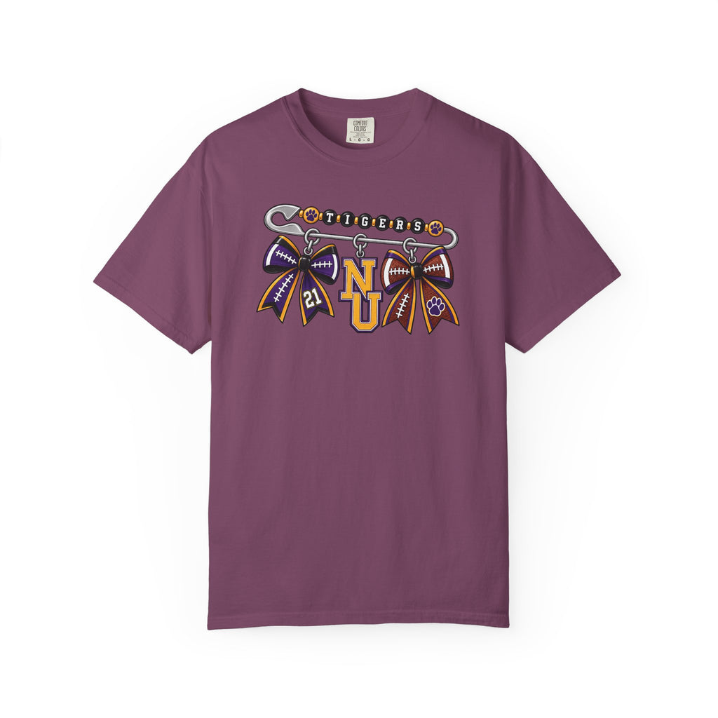 Safety Pin Charm TShirt Purple Gold Cheer Ribbon Design