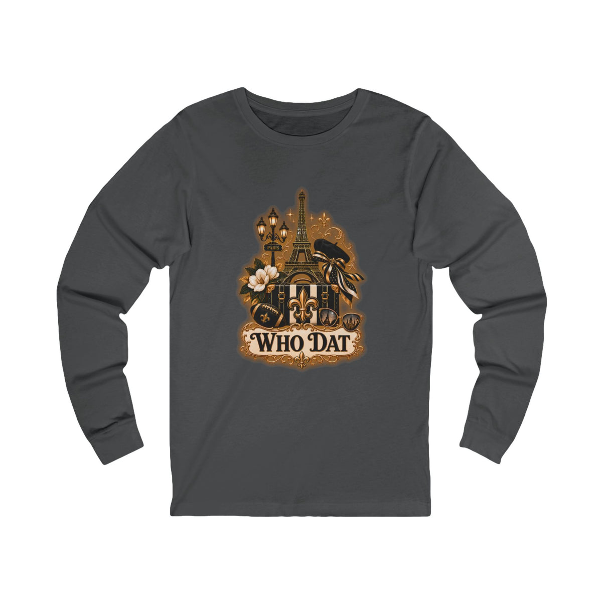 Who Dat Long Sleeve Tee — Vintage New Orleans Fleur-de-Lis Design