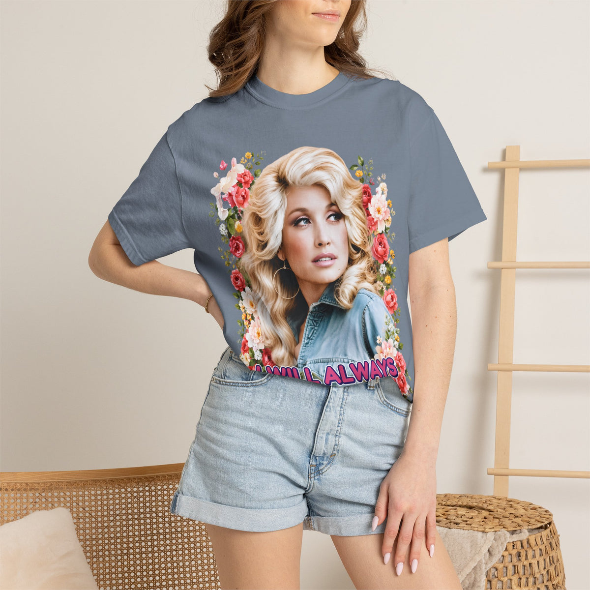 Graphic Tee Retro Floral Portrait I Will Always Love You