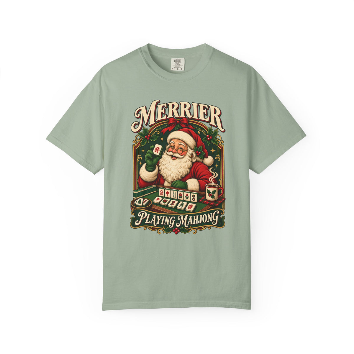Merrier Playing Mahjong Vintage Santa Holiday Tee