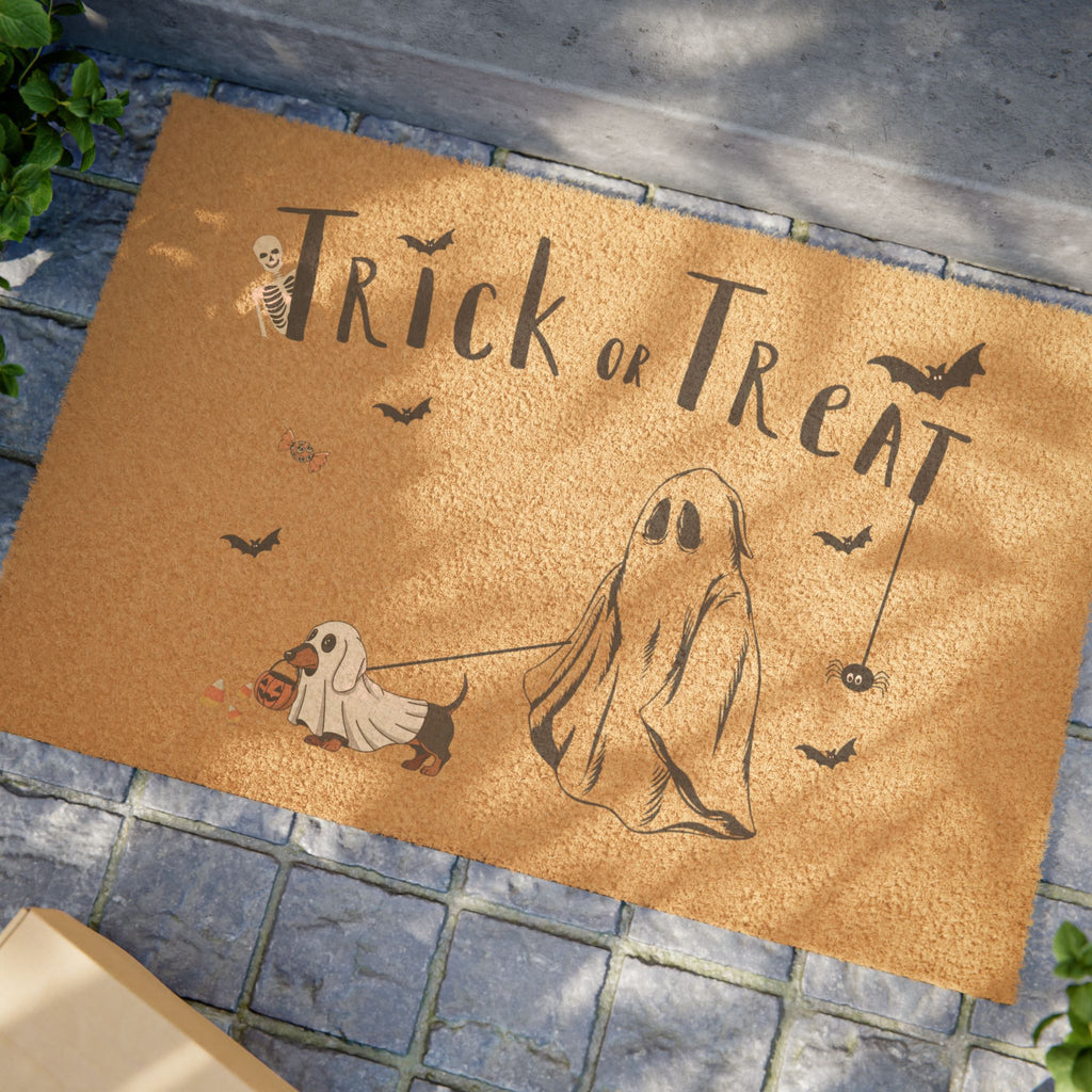 Trick or Treat Halloween Doormat — Ghost & Pup Porch Welcome Mat