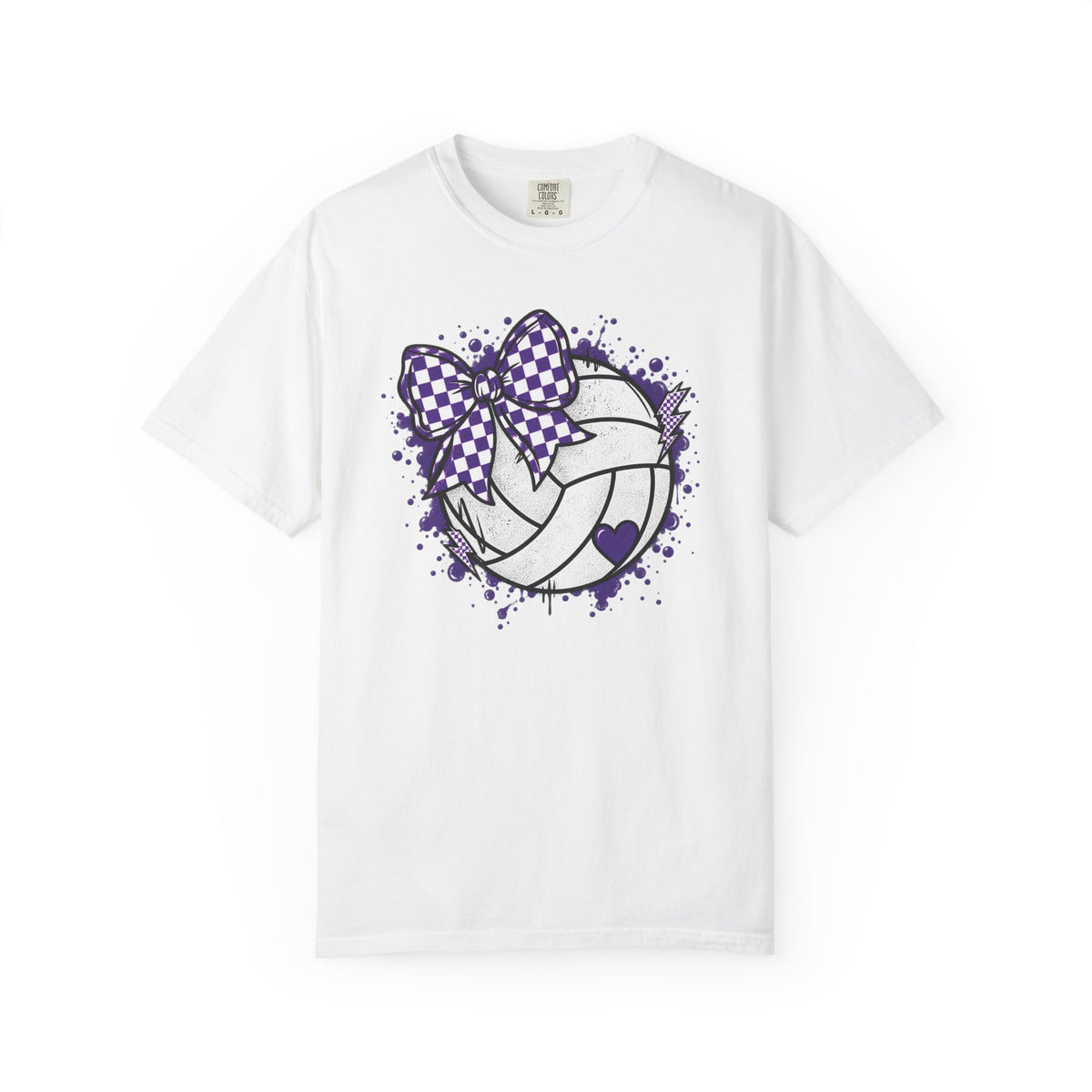 Volleyball Heart Purple Bow Graphic Tee