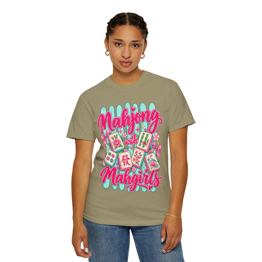 Mahjong with Mahgirls T-Shirt — Cute Floral Mahjong Tiles Tee for Mahjong Lovers