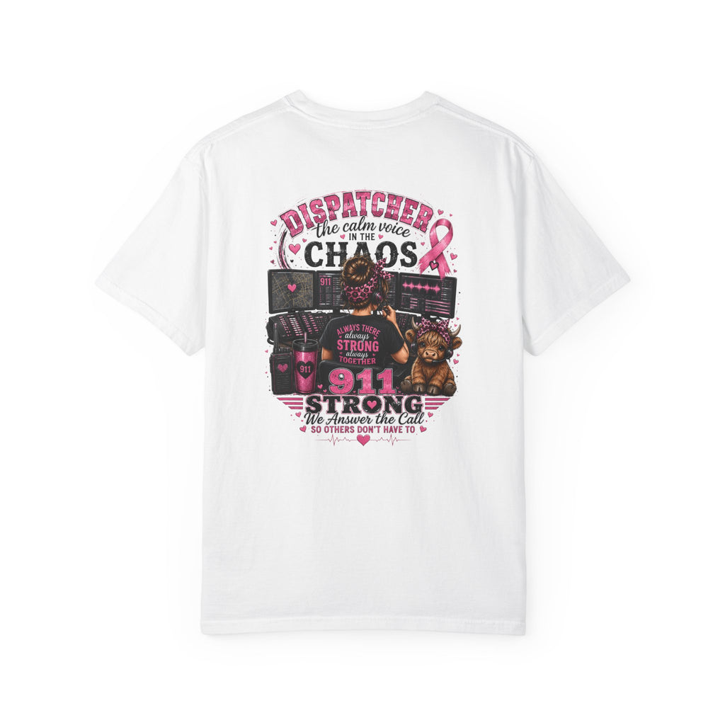 911 Dispatcher T-Shirt - "The Calm Voice in the Chaos" Breast Cancer Awareness