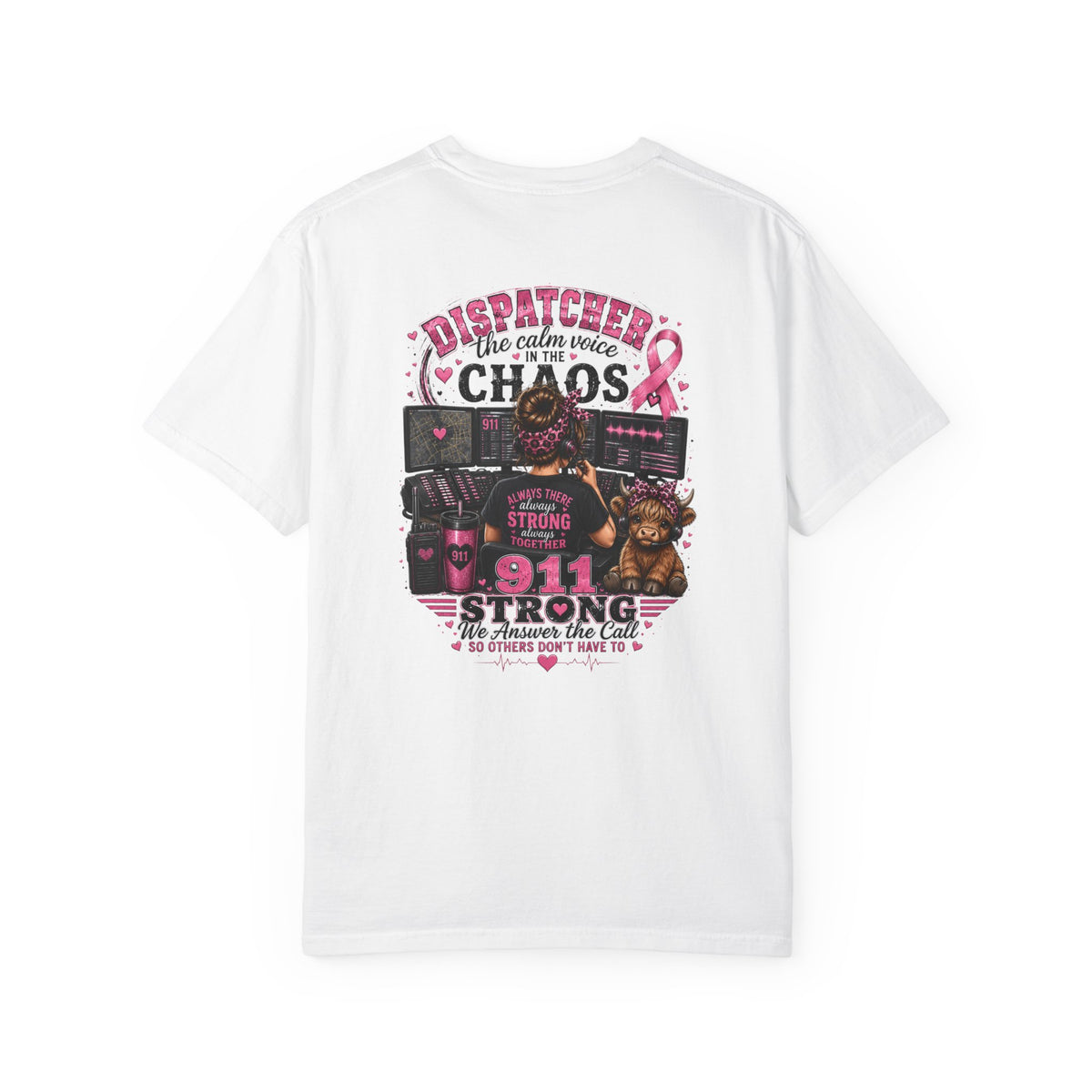 911 Dispatcher T-Shirt - "The Calm Voice in the Chaos" Breast Cancer Awareness