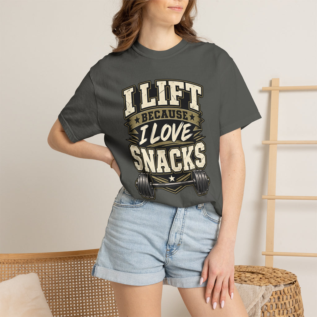 I Lift Because I Love Snacks T-Shirt — Funny Gym Weightlifting Tee