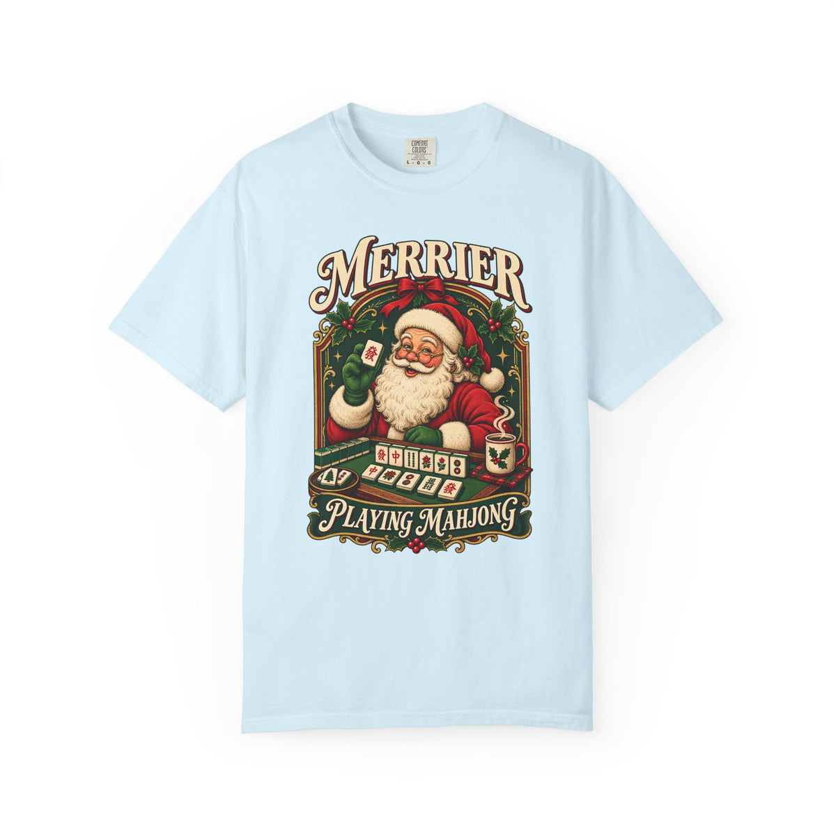 Merrier Playing Mahjong Vintage Santa Holiday Tee