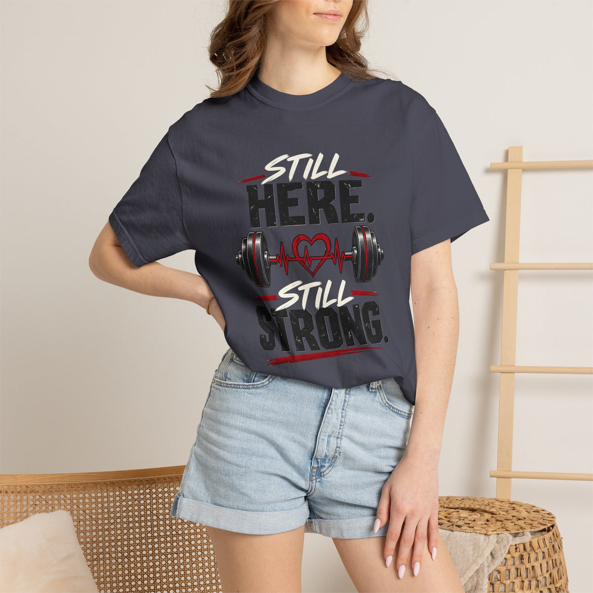Here Strong Weightlifting TShirt Fitness Gym Graphic Tee