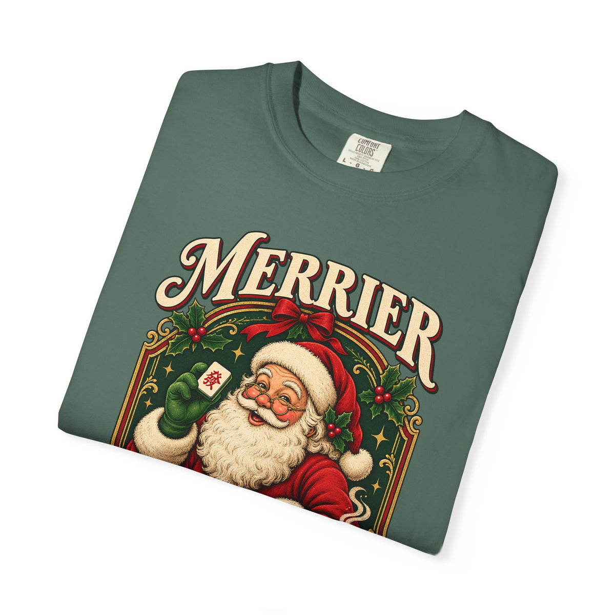Merrier Playing Mahjong Vintage Santa Holiday Tee