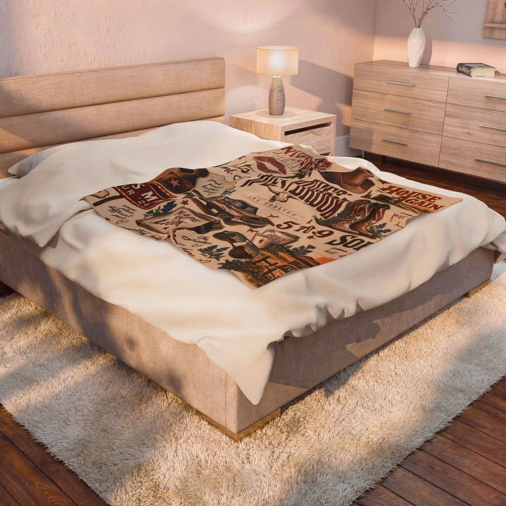 Plush Blanket Retro Country Music Collage Throw