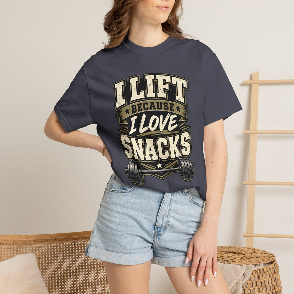 I Lift Because I Love Snacks T-Shirt — Funny Gym Weightlifting Tee