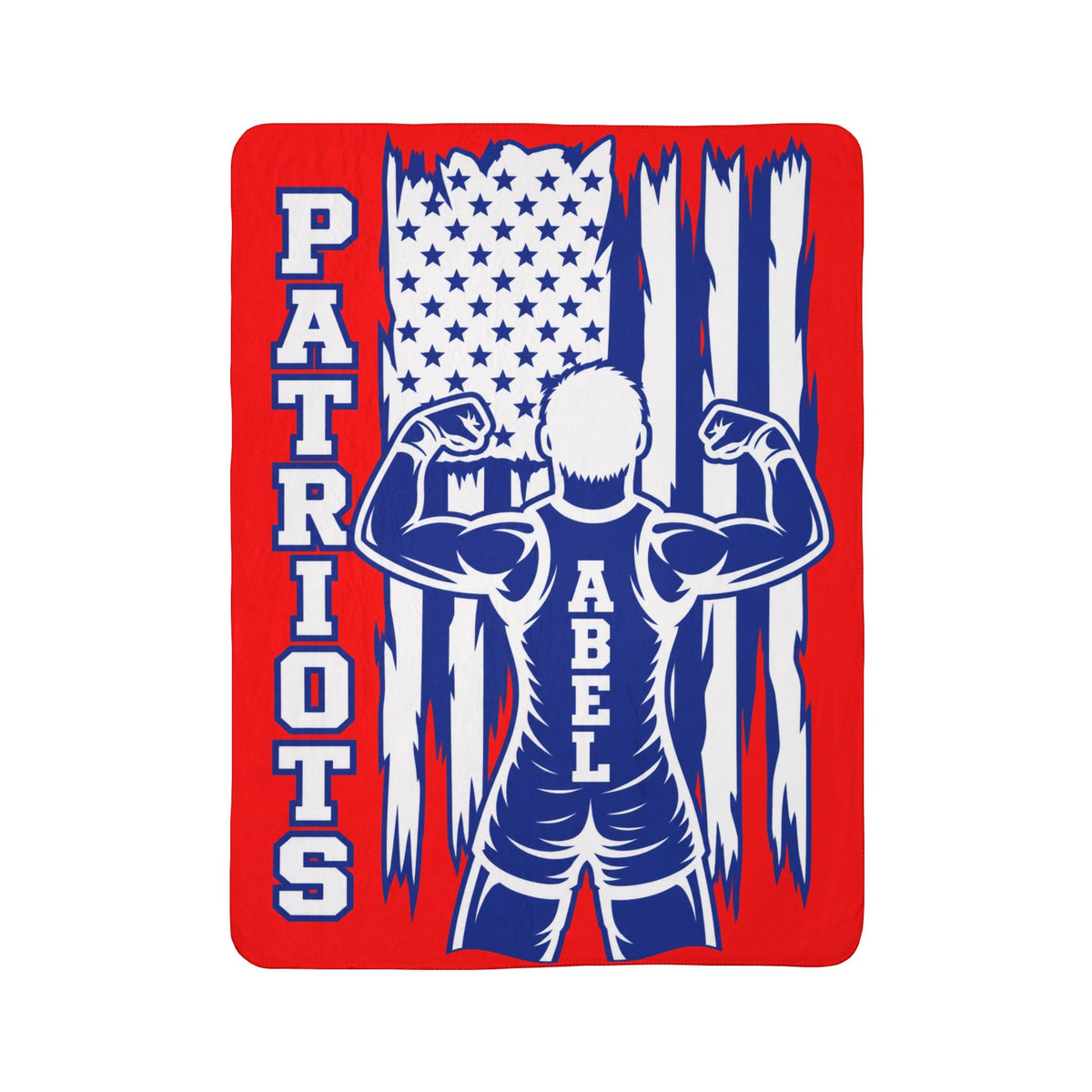 Patriots Personalized Sherpa Blanket - American Flag Muscleman with Name (Fleece)