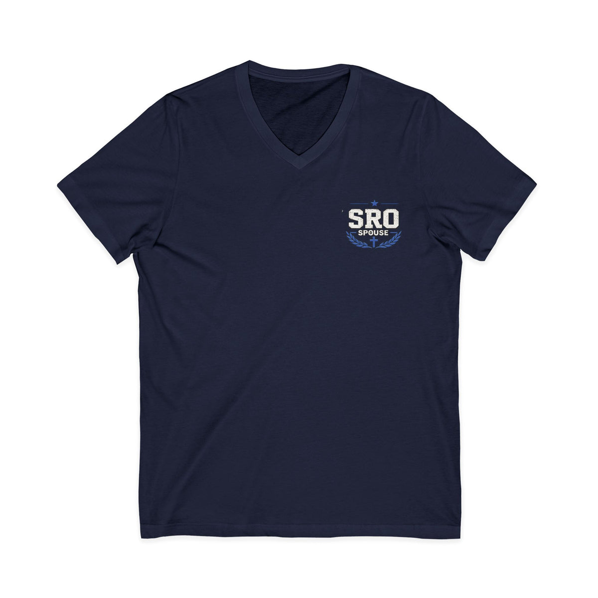 SPOUSE SRO Thin Blue Line V-Neck Tee — "Then I Heard 'Whom Shall I Send?'"