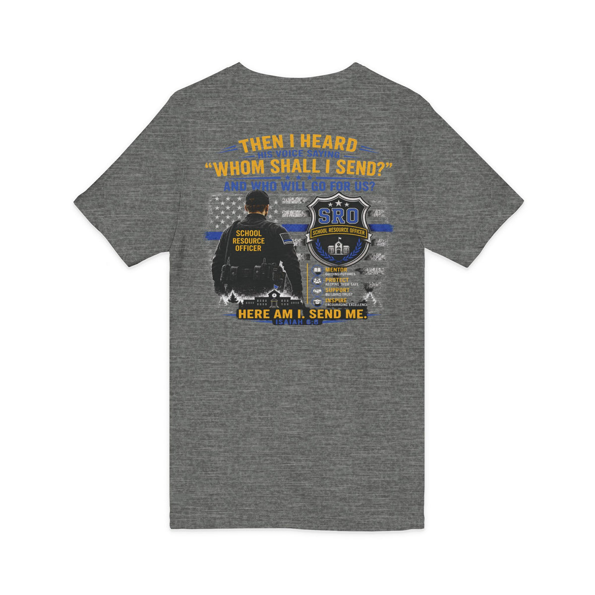 SPOUSE SRO Thin Blue Line V-Neck Tee — "Then I Heard 'Whom Shall I Send?'"