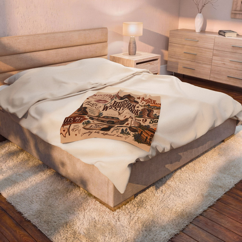 Plush Blanket Retro Country Music Collage Throw