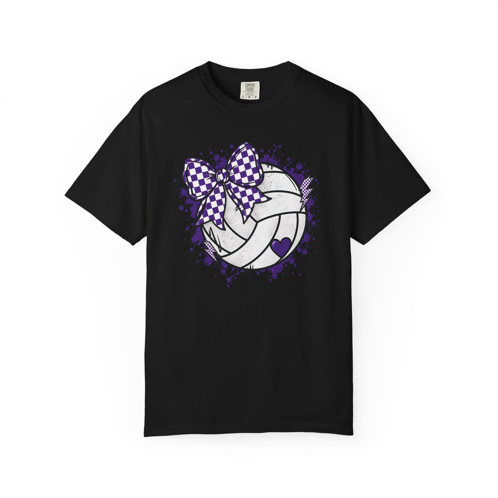 Volleyball Heart Purple Bow Graphic Tee